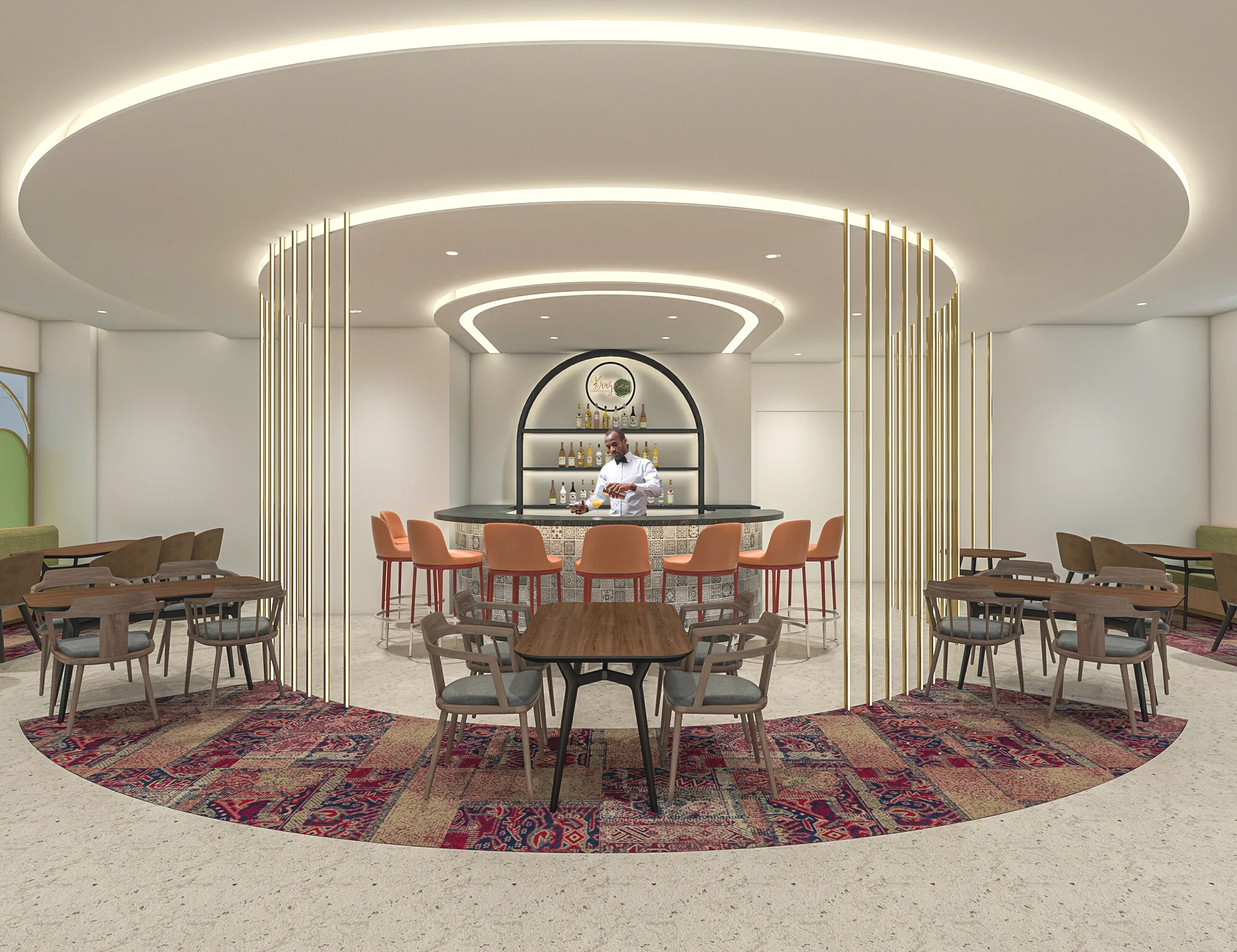 Boojeh Restaurant, central dining space · Design visualization