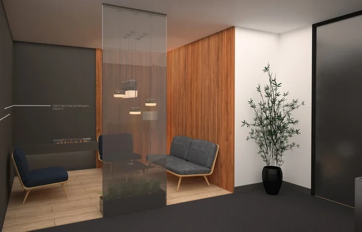 Waiting area design visualization · Design visualization · Collaborative professional project