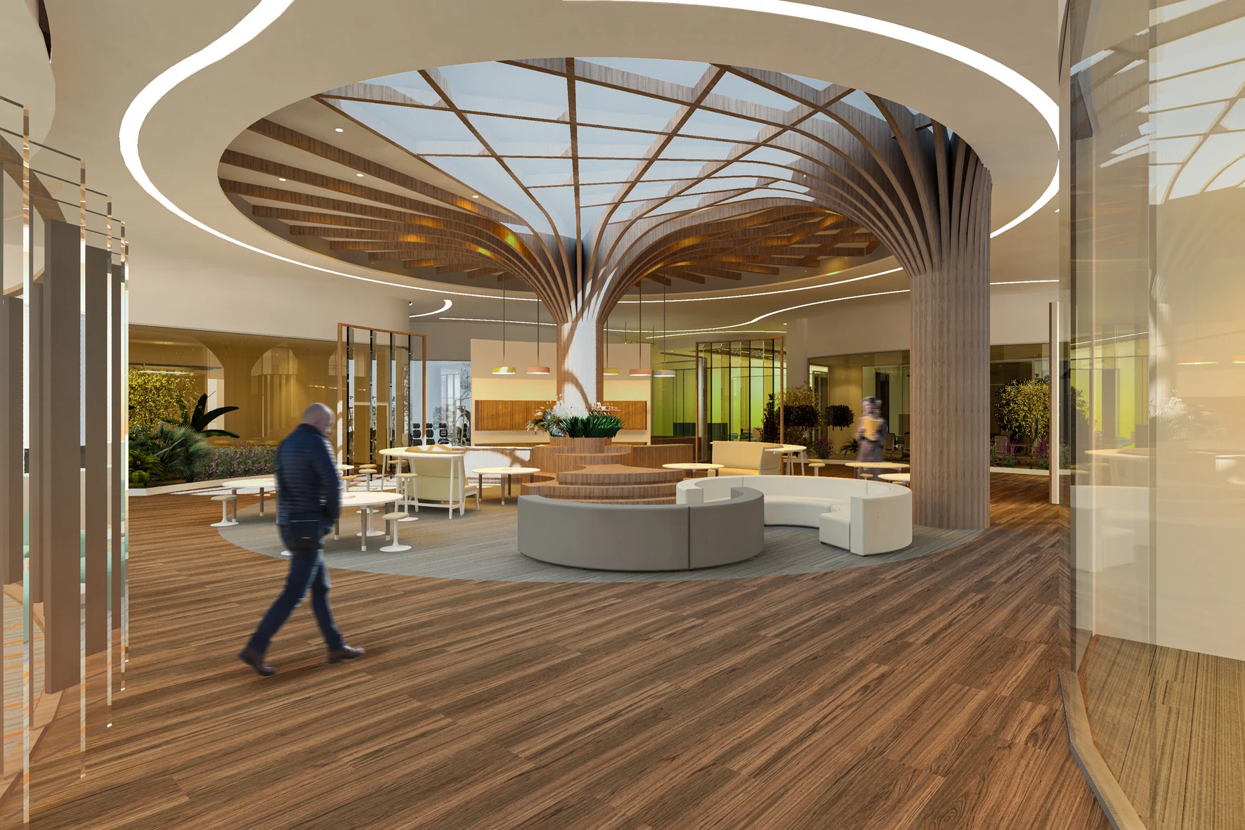 Central atrium, Teknion office design · Design visualization