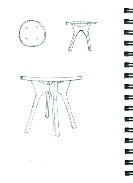 Initial hand-drawn stool study · Design sketch