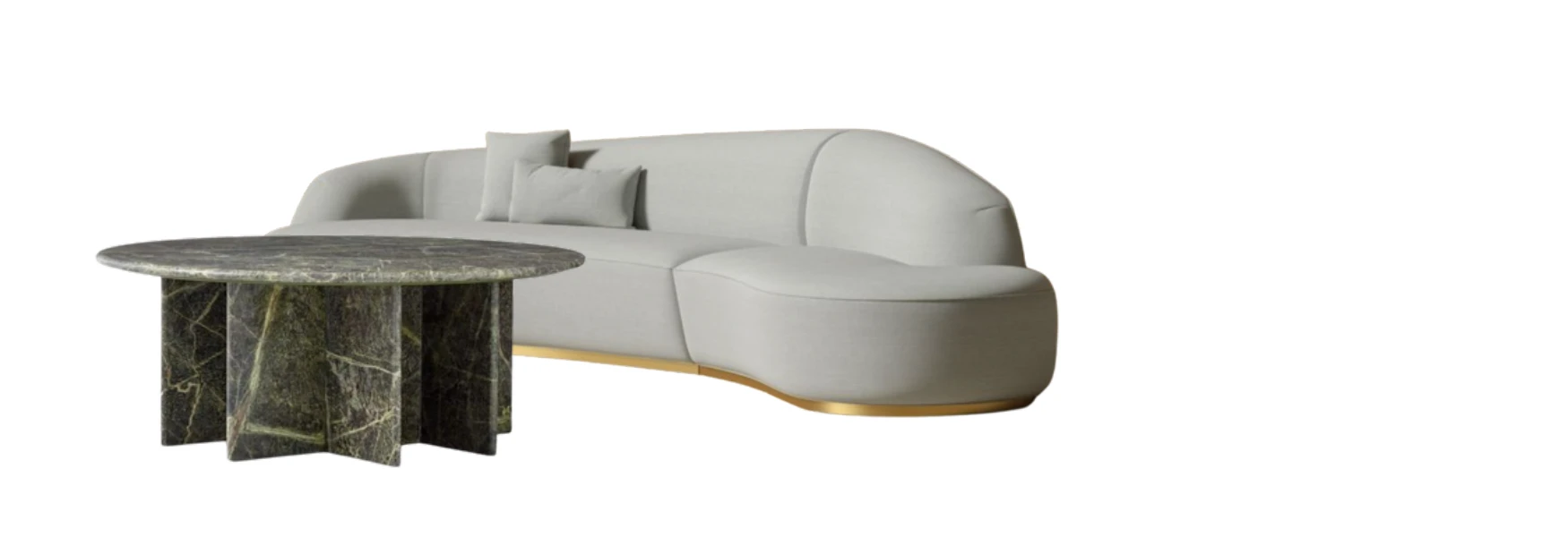 Curved sofa and stone table — furniture study
