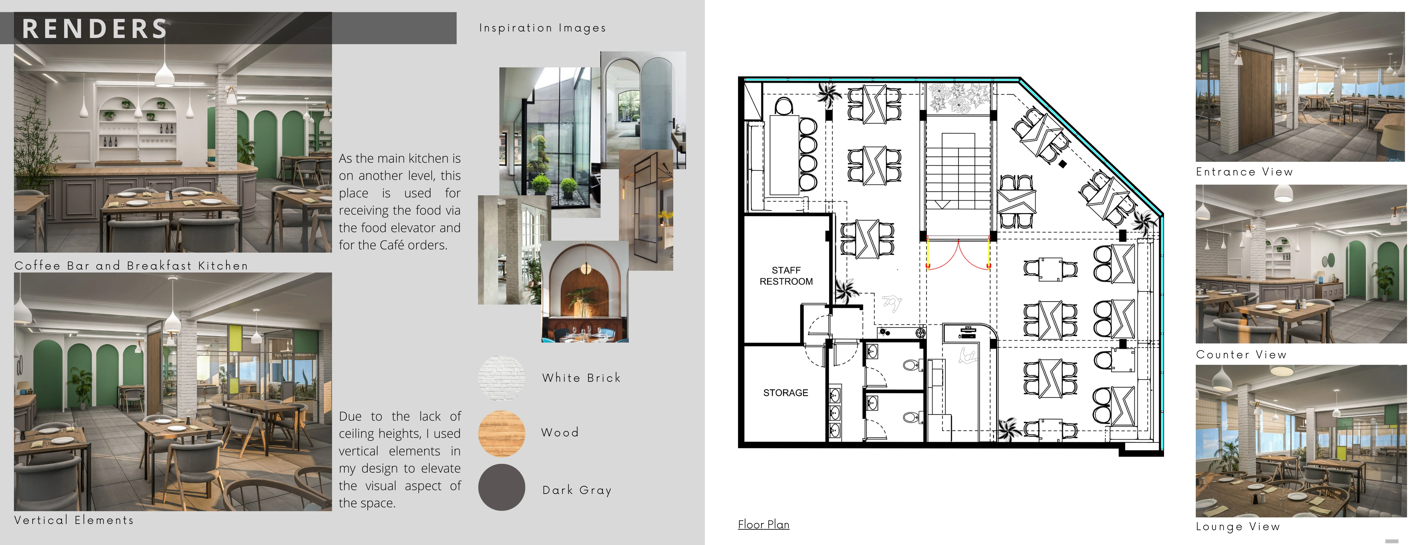 Restaurant / Plan, service, materials & design views